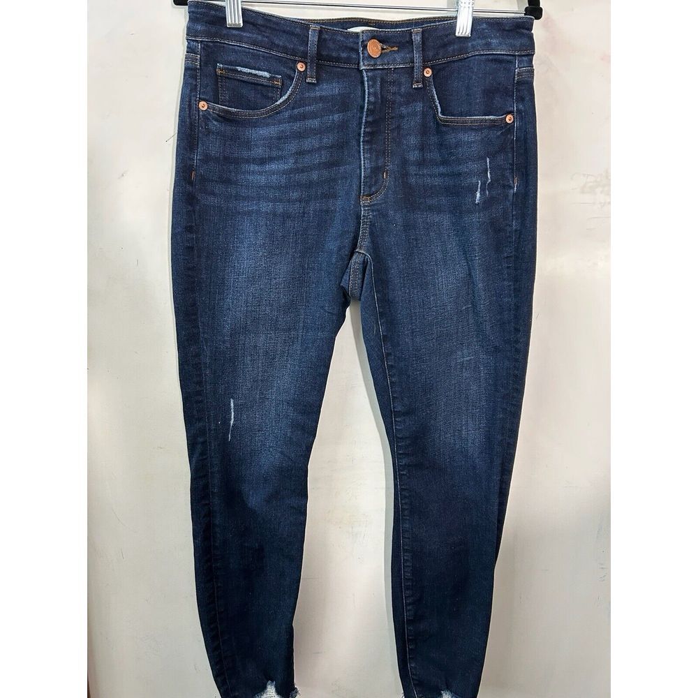 Loft Jeans Womens 28/6 Blue Curvy Skinny Mid Rise Raw Hem Tiered Boho